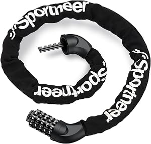 Sportneer Bike Lock: Heavy Duty 5-Digit Resettable Combination Bicycle Lock, High Security Anti-Theft Bike Chain Lock for Road, Mountain, Electric & Folding Bikes