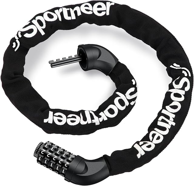 Sportneer Bike Lock: Heavy Duty 5-Digit Resettable Combination Bicycle Lock, High Security Anti-Theft Bike Chain Lock for Road, Mountain, Electric & Folding Bikes