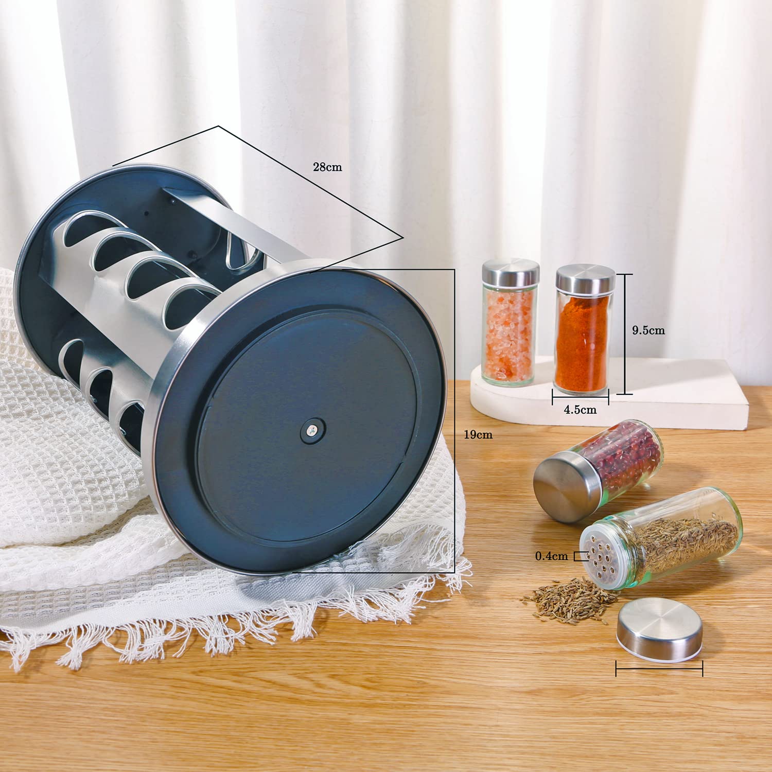 Miorkly Rotating Spice Rack Organiser with 16 Spice Jars, Thick and