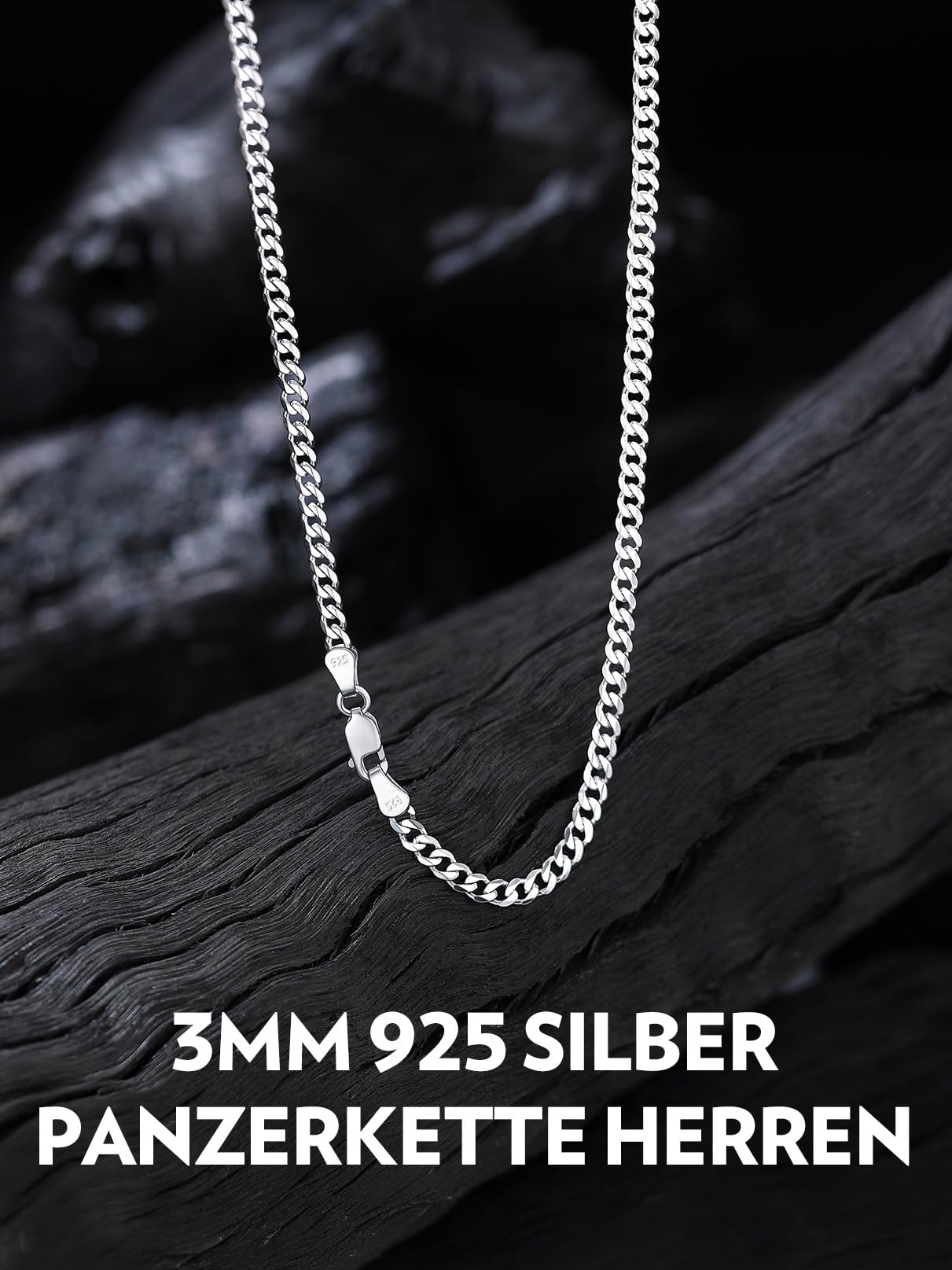 Bandmax 925 Silber Kette Herren Panzerkette 3/5mm breit Damen Kubanische Kette Silber 925 Panzer Halskette Gliederkette Silber Halsreif Halsschmuck mit Geschenkbox, Länge 36-71cm