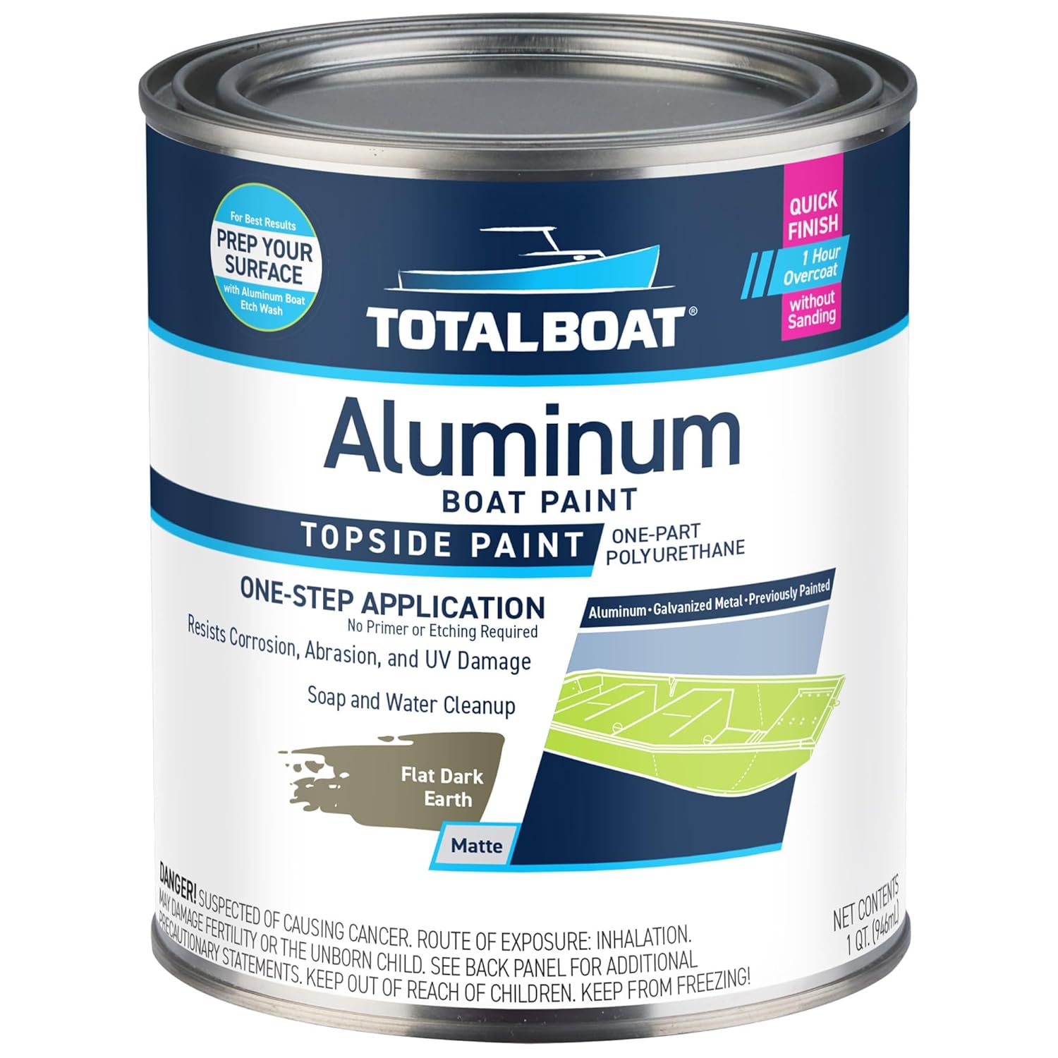 TotalBoat Aluminum Boat Paint for Canoes, Bass Boats, Dinghies, Duck Boats, Jon Boats and Pontoons (Flat Dark Earth, Quart), 1 Quarts (Pack of 1)