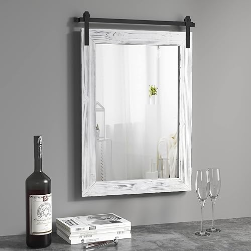 Miniatura 2 de COGOOD Espejo de puerta de granero de granja  17 x 26 pulgadas, espejo de pared con marco de madera rústica para baño, sala de estar, entrada