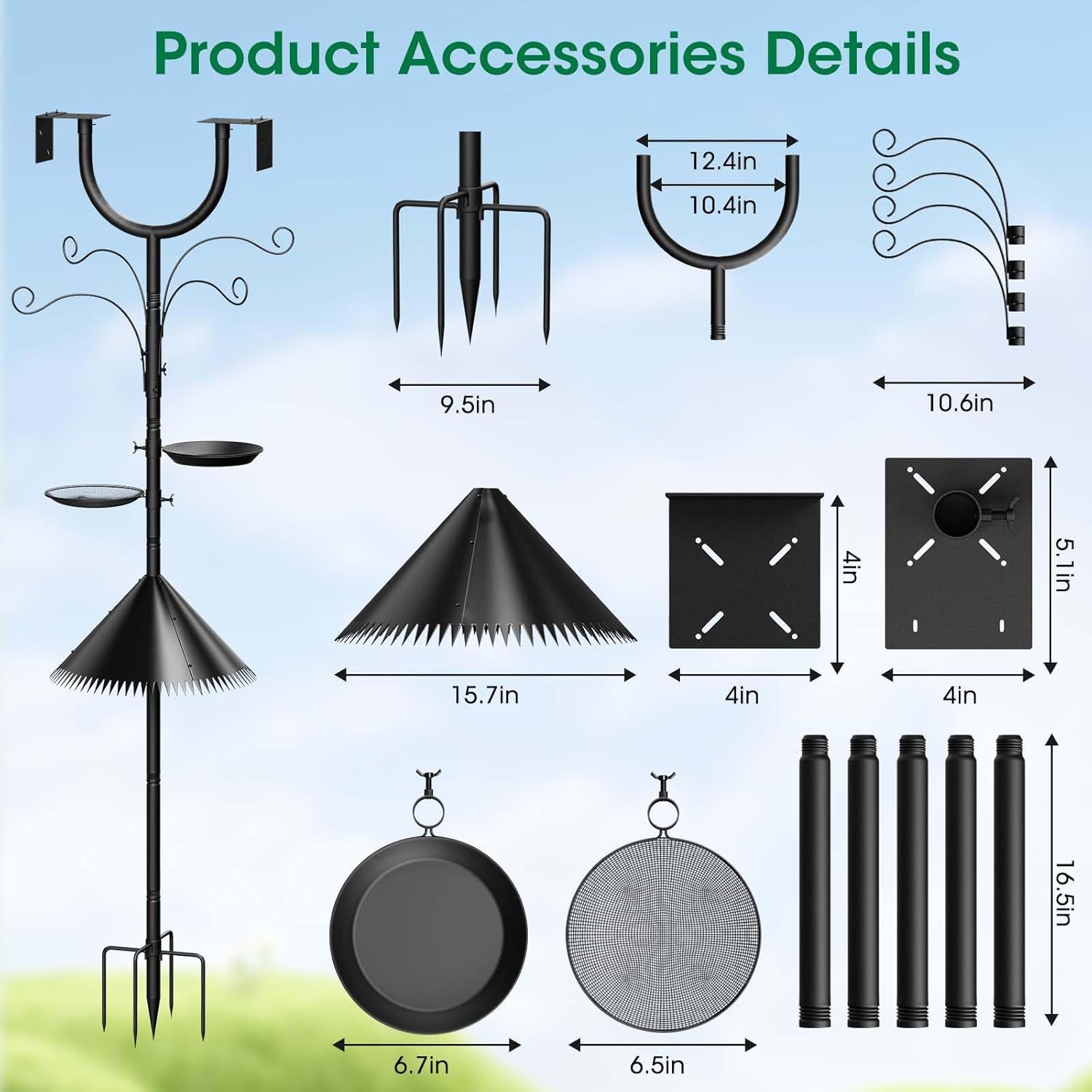 U Shape Bird House Pole,108in Squirrel Proof Bird Feeder Pole with 2 Platform and 4 Hooks,Supports Installation of 4 Birdhouses,Height Adjustable for Outdoor Garden Attracting Wild Birds