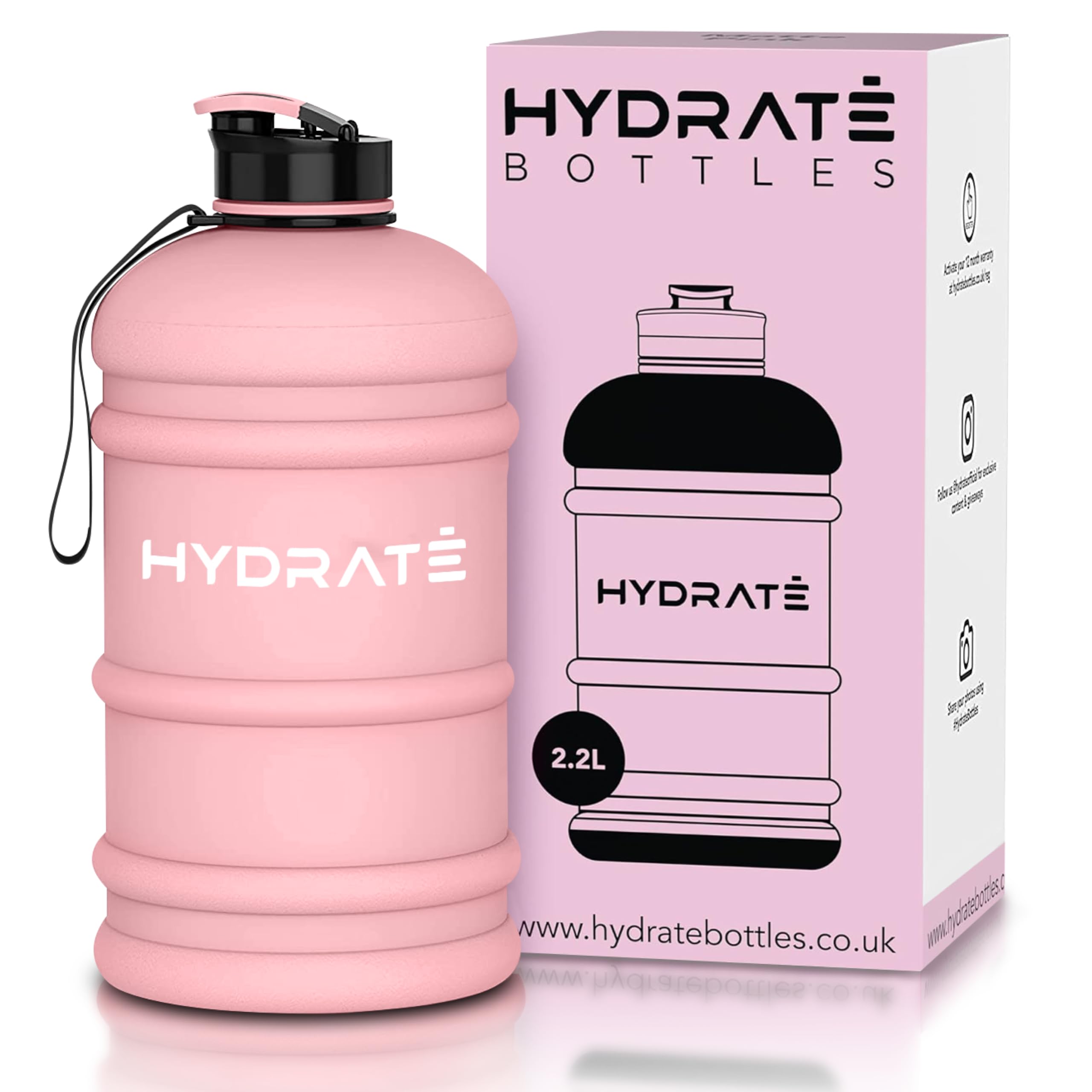HYDRATE XL Jug 2.2 Litre Water Bottle BPA Free with Handle and Flip Top Lid f...