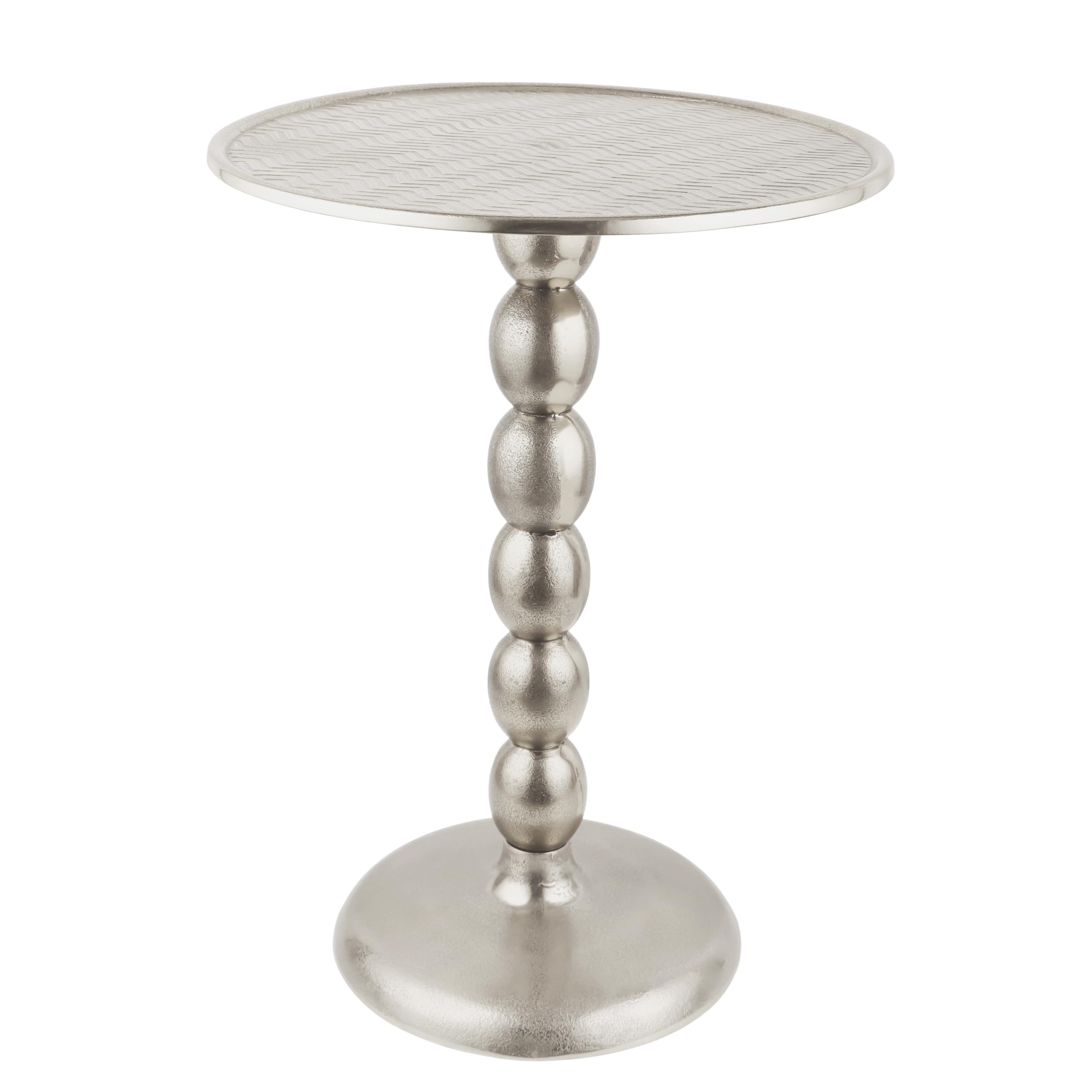 CLEENTABLE Round Metal End Table, Zigzag Design, 21" H x 15" W, Silver