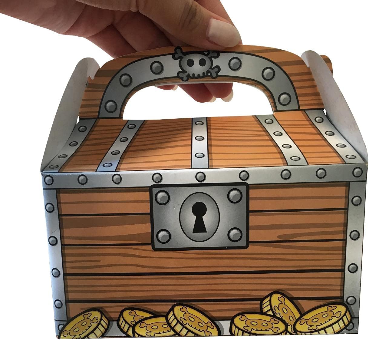 Zugar Land Pirate Treasure Chest Treat Box (6.5" x 6.5" x 3.5") Paper Cardboard. Decoration Party Favor Goodie Candy Box Grab Bag (48)