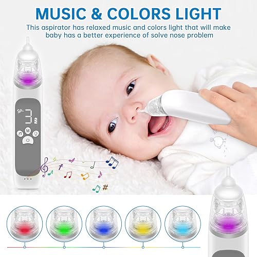Miniatura 6 de Aspirador nasal para bebé, aspirador eléctrico de nariz para niños pequeños, aspirador de nariz para bebé, limpiador automático de nariz con 3
