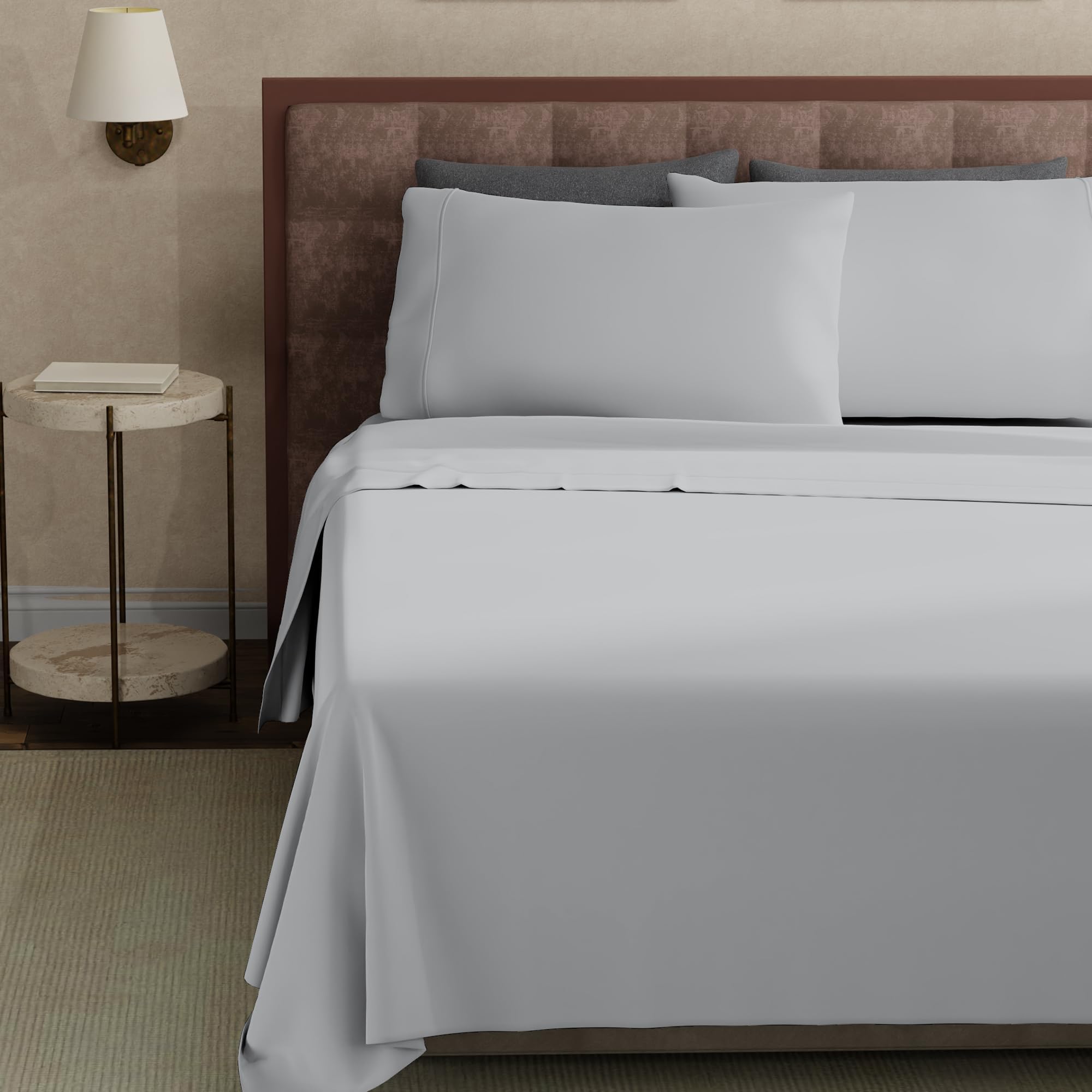 Queen Soft Silver 100% Cotton Sheet Set, 400 Thread Count, Wrinkle-Resistant, Soft Sateen Hotel Quality Bed Sheets with Elasticized Deep Pocket, Cotton Bedding Set, Soft Silver, Queen
