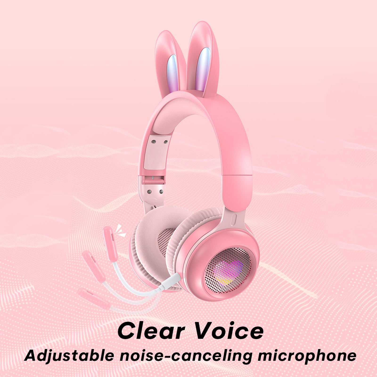 Casque Enfant École Enfant Casque Bluetooth sans Fil Chat Casque avec Lumières LED Amovible Microphone Réglable Bandeau Pliable Réglable Casque avec Limiteur de Volume pour Voyage