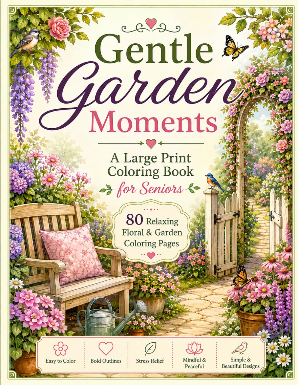 Gentle Garden Moments: A Large Print Garden Coloring Book for Adults & Seniors | Easy Bold Designs, Peaceful Flowers, Garden Paths & Relaxing Nature Scenes (ColorBySajida Senior Coloring Collection)
