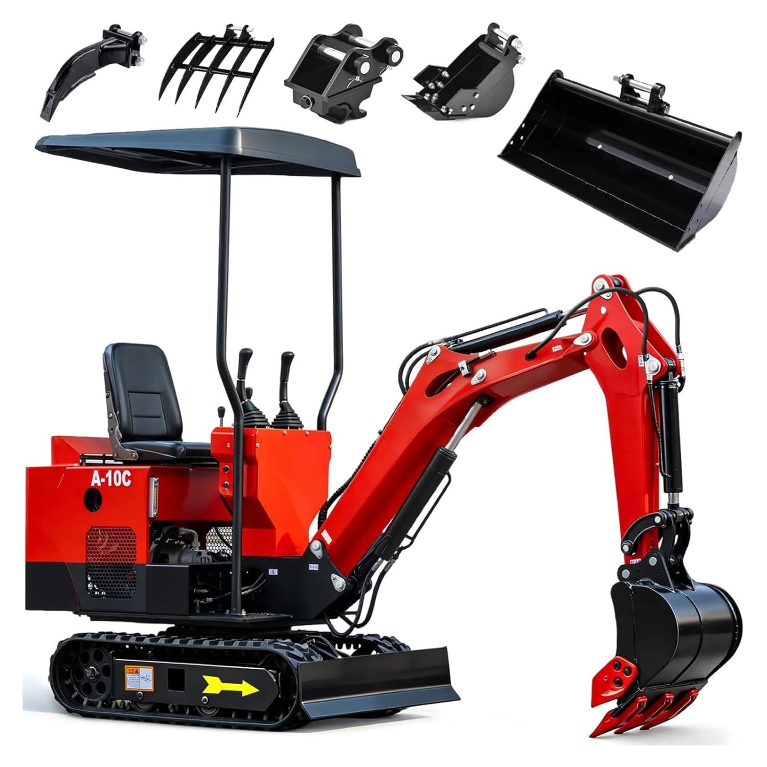 1.2 Ton Mini Excavator - 13.5HP Gasoline Micro Digger with Zero Tail Swing - Compact Track Hoe for Landscaping, Farm & Small DIY Construction(Red 10C-A)