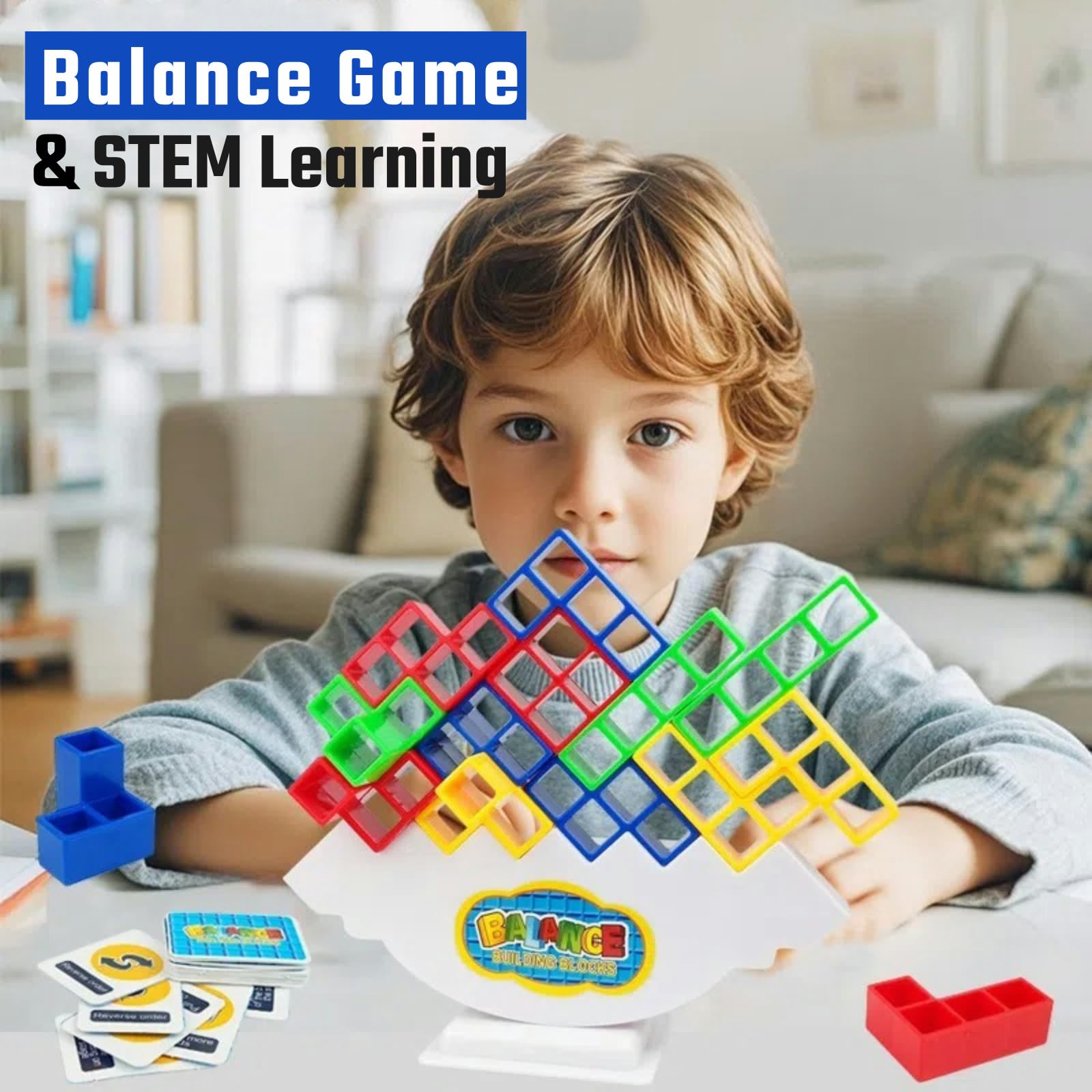 Gdaytao 48Pcs Tower Stack Game, Tetra Tower Balance Stacking Blocks with 22 Gameplay Cards, Eco-Friendly Family Board Game for Kids & Adults, Creative STEM Learning Toy for Indoor/Outdoor Fun