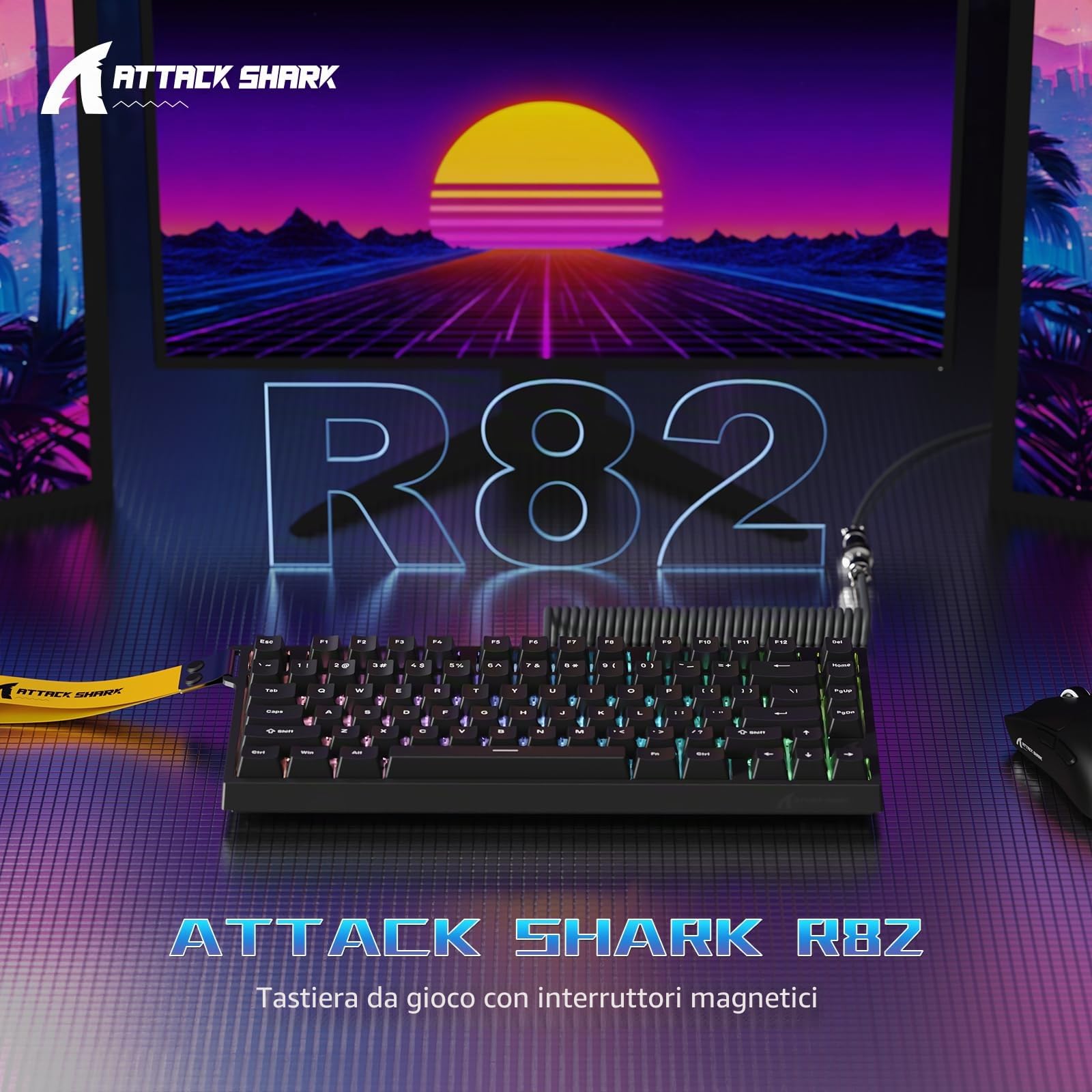ATTACK SHARK R82 HE Tastiera Gaming 75% con Cavo, con Cavo C01ULTRA LED, Switch Magnetici, 8000Hz, Precisione Ultra 0,005mm RT Tech, Retroilluminazione RGB, 5 Strati Fonoassorbenti (Nero)