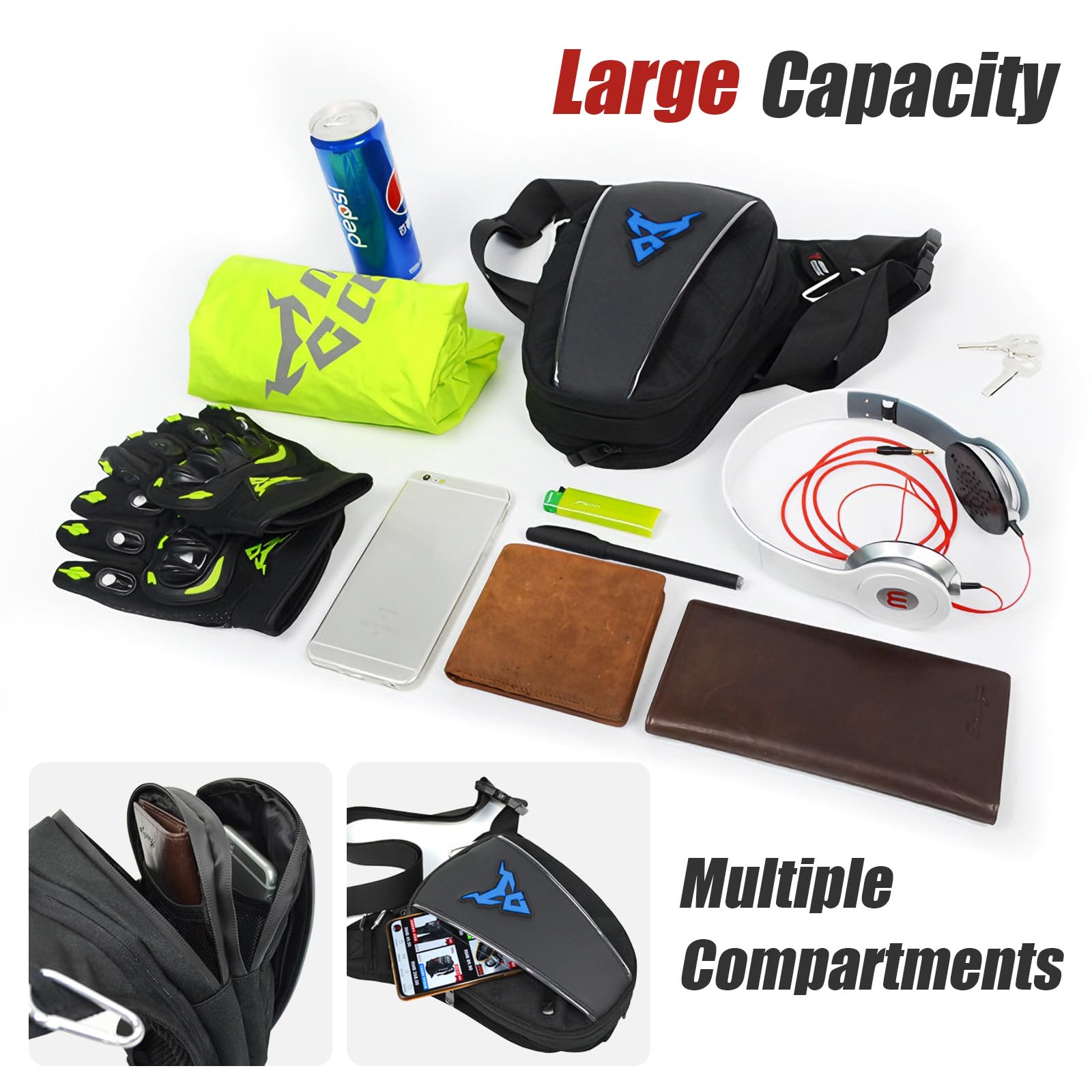 Bolsa de cintura para motocicleta para hombre, riñonera Oxford de gran capacidad para motocicleta, bolsa multifuncional con múltiples bolsillos para senderismo y escalada, Azul