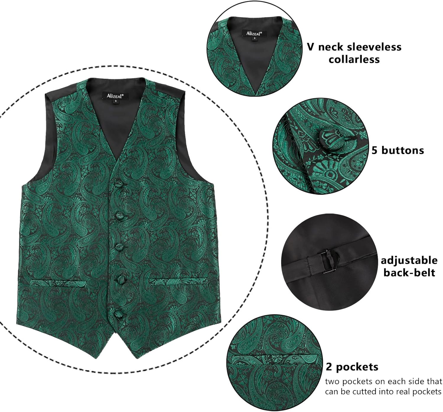 Alizeal Boys 2pcs Paisley Jacquard Pre-tied Bow Tie with Classic Floral Dress Suit Vest Set