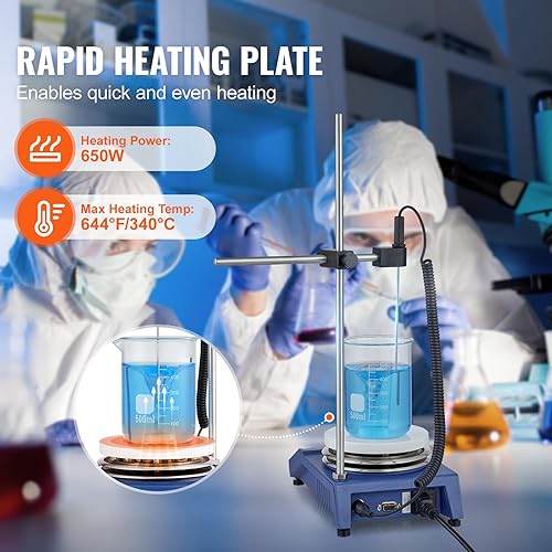 Miniatura 3 de VEVOR Agitador magnético placa caliente, máximo 644F644.0 F, placa caliente de 0-1500 RPM con agitador magnético, agitador de placa caliente de 20L