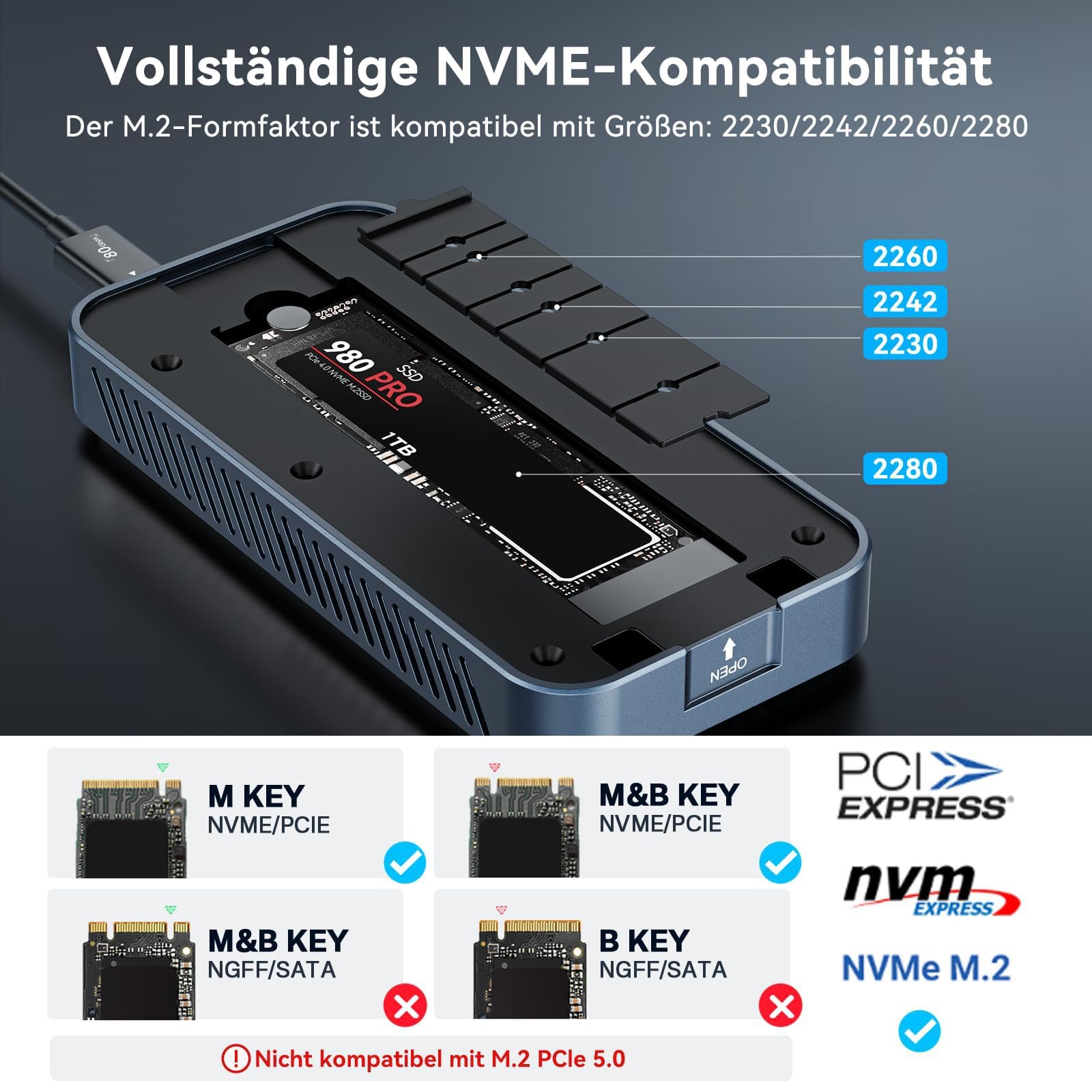 ACASIS TBU501PRO 80Gbps M.2 NVMe SSD Gehäuse mit Cooling Fan, 80Gbps Nvme Gehäuse Compatible mit Thunderbolt 5/USB4 V2.0, MacBook Pro M4/M4 Pro und M4 Max, Mac mini M4,Blau