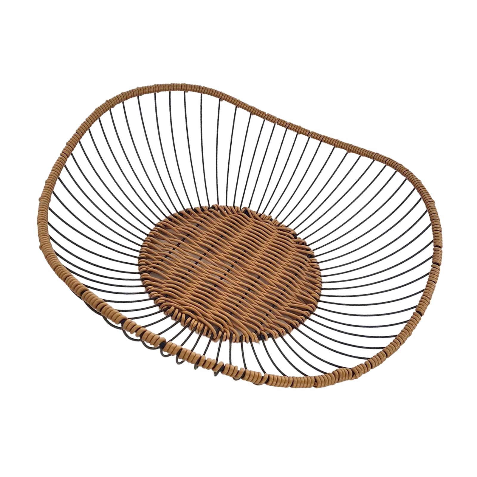 ZEPFJHE Bucolic Styles Iron and Woven Rattan Drainer Basket Decorative Vegetable Tray Ideal for Fruits Vegetables Storage Interlaced Vegetable Basket