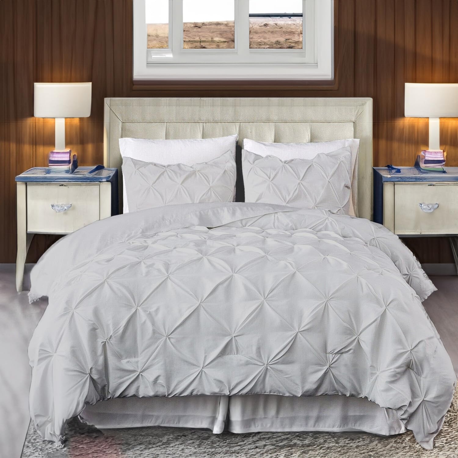 EASYCOT 800TC Diamond Pintuck Duvet Cover Egyptian Cotton 1 Piece Duvet Cover King Size Pinch Pleat Comfortable Hotel Quality Bedding set (Silver Grey) โ image 1