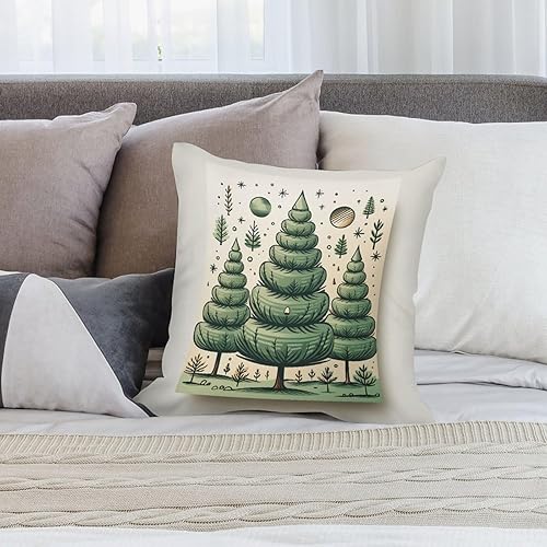 Miniatura 7 de Almohadas para sofá de 16 x 16 pulgadas, diseño de árbol de Navidad, color verde salvia, funda de cojín decorativa simple, funda de cojín cuadrada