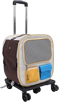 Pet Carrier Backpack with Wheels 2 in 1 Breathable Window Large Capacity Portable Rolling Cat Dog Carrier Bag for Travel (Blue)