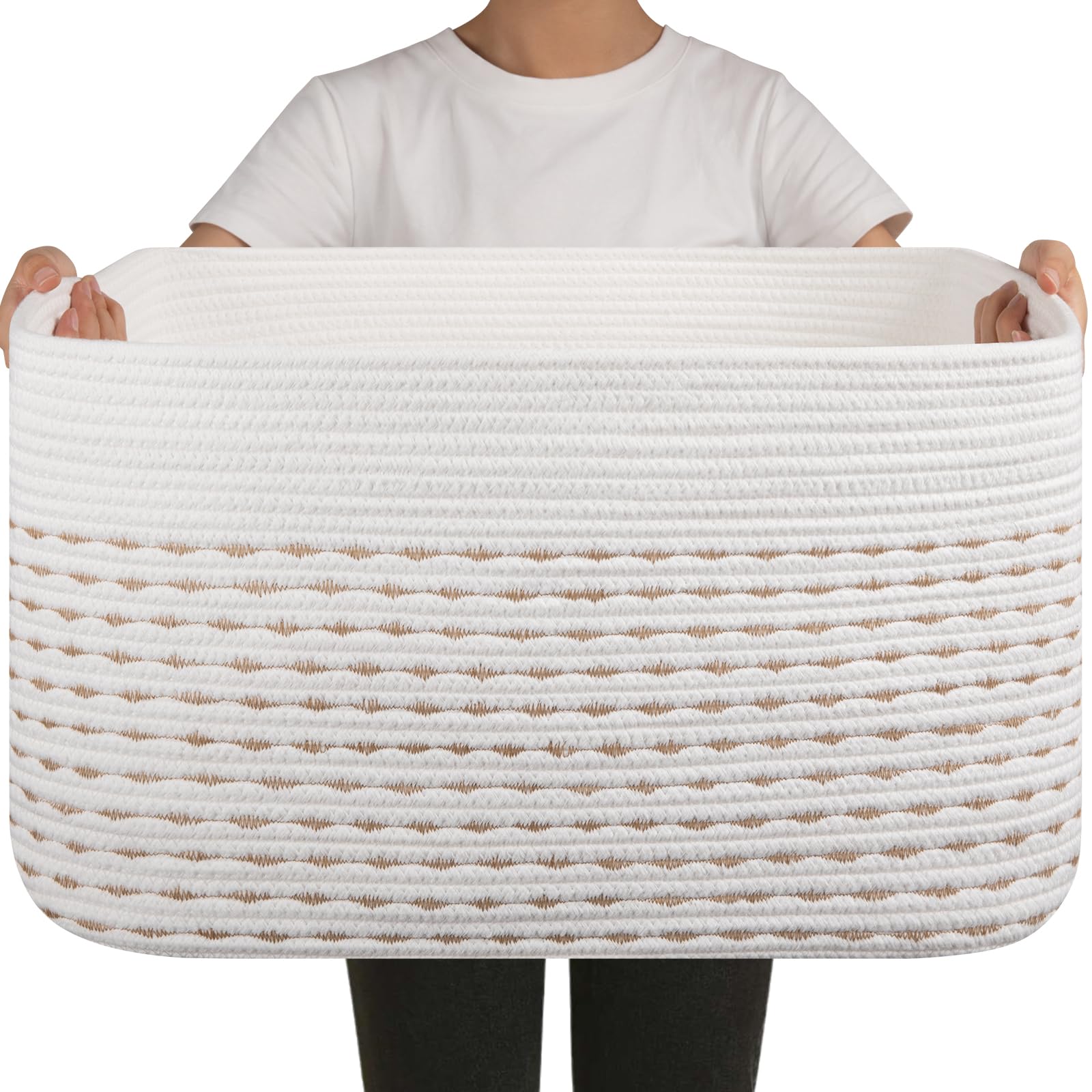 OIAHOMY 75L Large Blanket Basket Rectangle Storage Basket Light Yellow