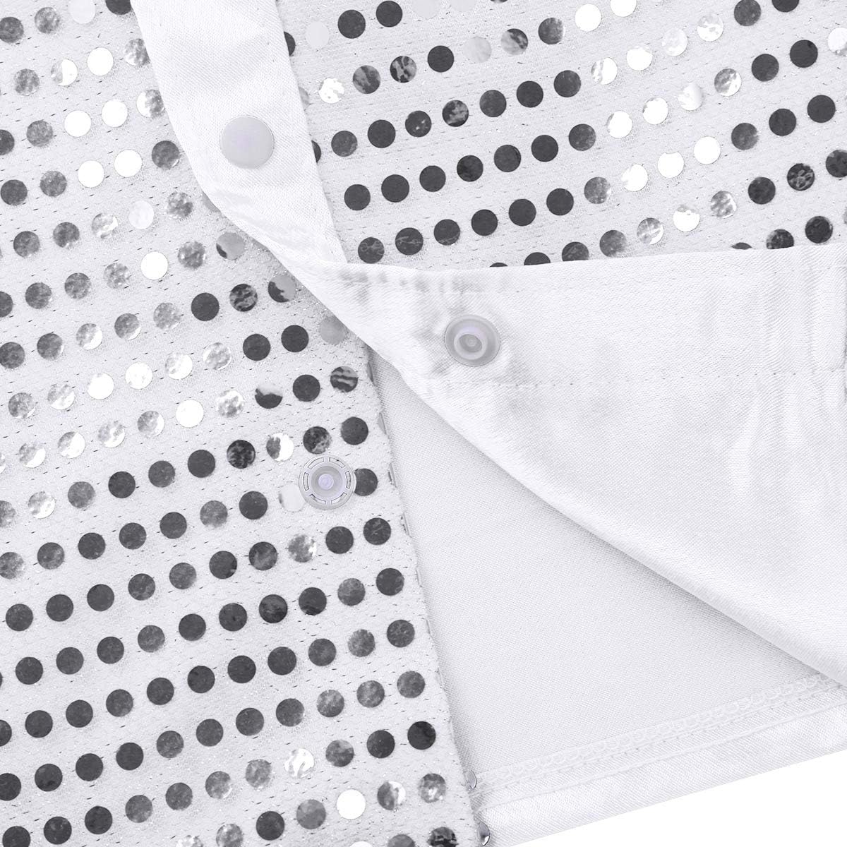 FEESHOW Kids Big Boys Shiny Sequined Shirt Vest Waistcoat Jacket for Wedding Prom Dance Performance Costume White 7-8