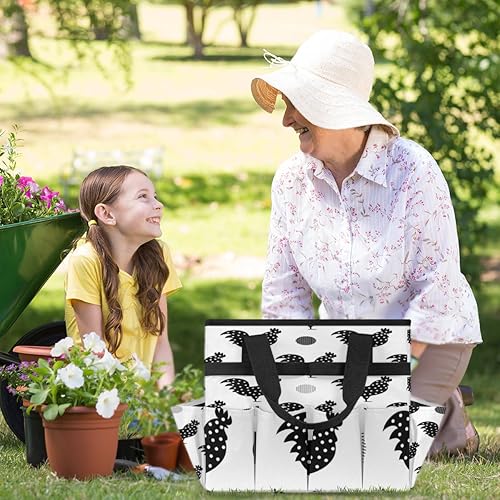 Miniatura 6 de Bolsa de herramientas de jardín de pollos a lunares para mujeres y hombres, bolsas de almacenamiento de herramientas de jardinería con 10 bolsillos,