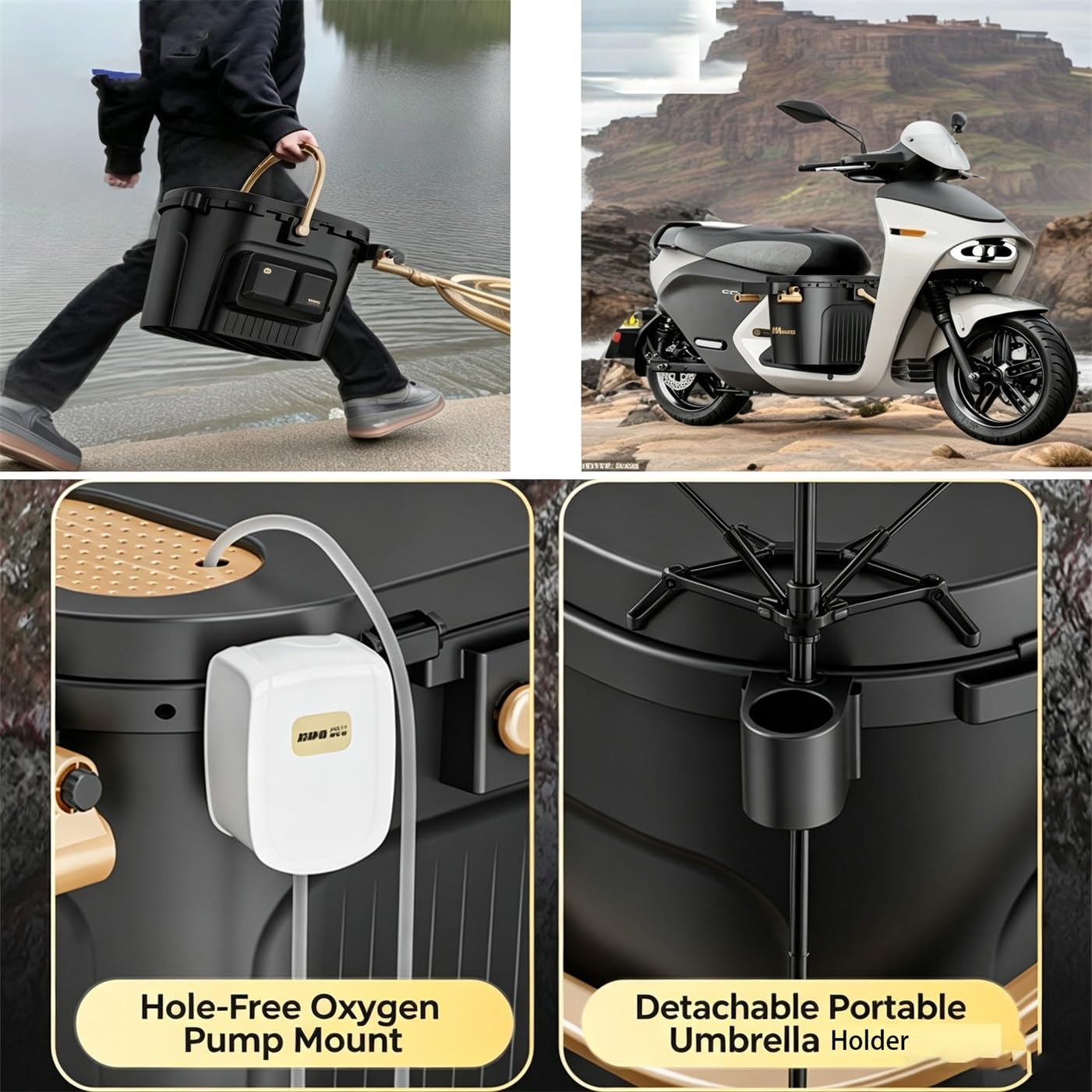 Secchio pesca portatile sedile scatola conservazione pesci attrezzi pesca | Corpo PP rinforzato portata 300lbs piatto esche girevole accessori completi 30L