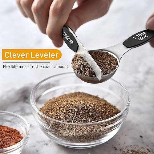 Vista 12 de Wildone - Juego de 8 tazas medidoras y cucharas medidoras magnéticas, 7 cucharas medidoras magnéticas apilables de doble cara, 1 nivelador y 5 mini