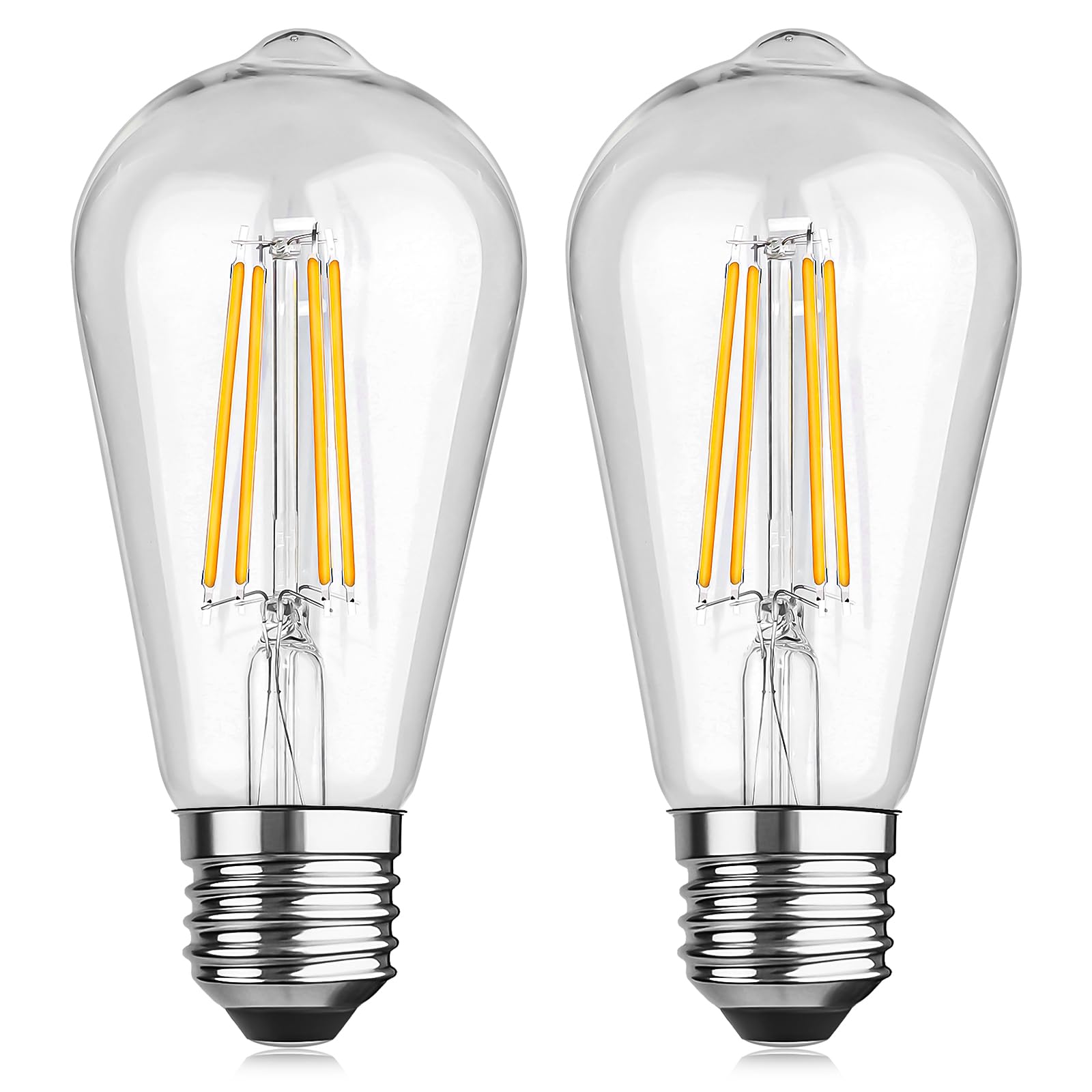 Morotty E27 Vintage LED Bulbs 6W,E27 ST64 Edison Screw Clear Light Bulbs,Led Filament,60W Equivalent, 600LM,Warm White 2700K,Not-dimmable,Pack of 2
