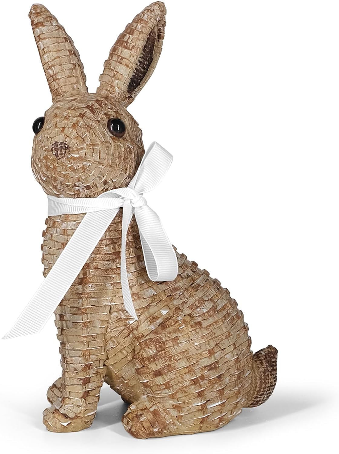Primepixell Brown Resin Rattan-Effect Bunny Decor - Sedentary Rabbit Statue For Tabletop Home & Farmhouse - Spring Decorations Figurine