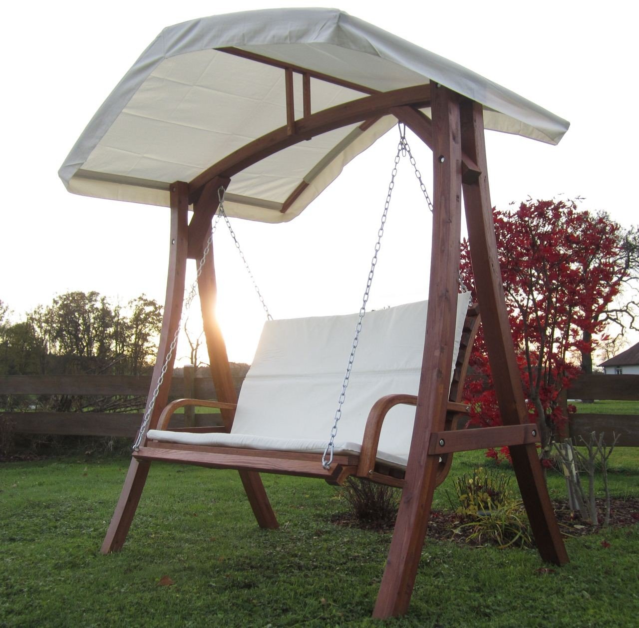 ALEOS. Design Hollywoodschaukel Gartenschaukel Schaukelbank KUREDO mit Dach aus Holz Lärche