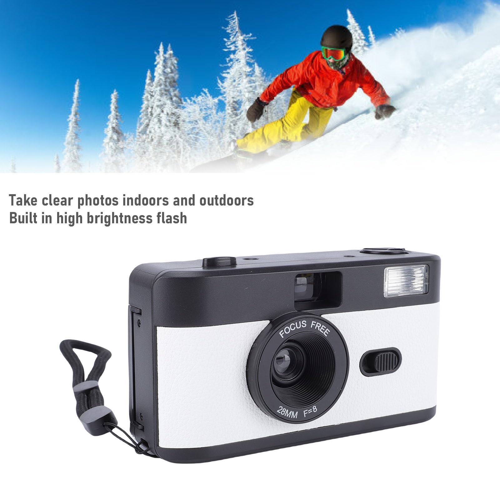 Jectse Fotocamera a Pellicola, 35 Mm, Riutilizzabile, Senza Messa a Fuoco, Design retrò Elegante, con Pellicole Flash 27 Colori, per Studenti, Regali di Compleanno per Adulti (nero bianco)