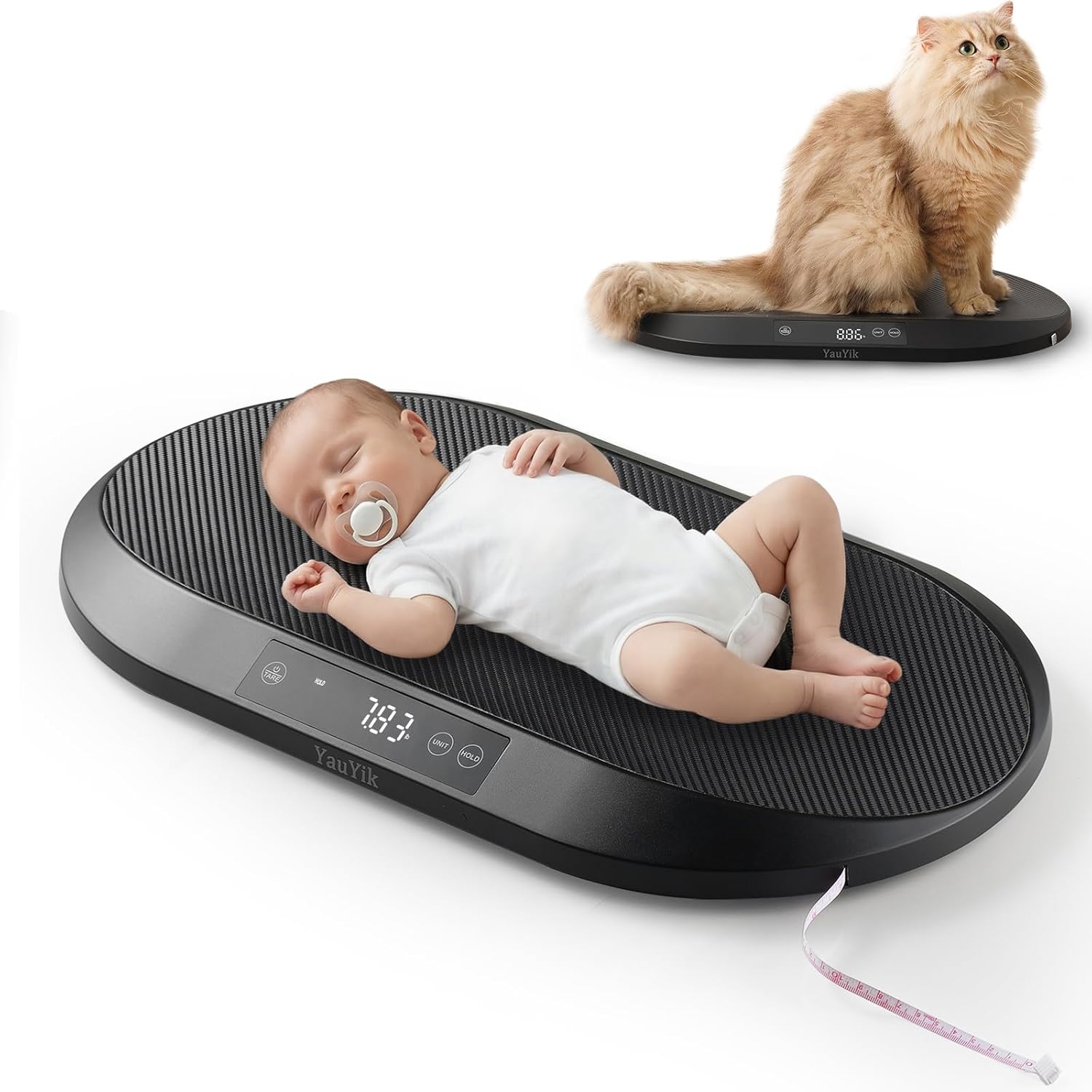 YauYik Baby & Pet Scale: 0.1oz Precision Digital Weighing for Babies, Cats, Puppies Up to 88lbs + 59" Height Tape, Hold Function, LED Display