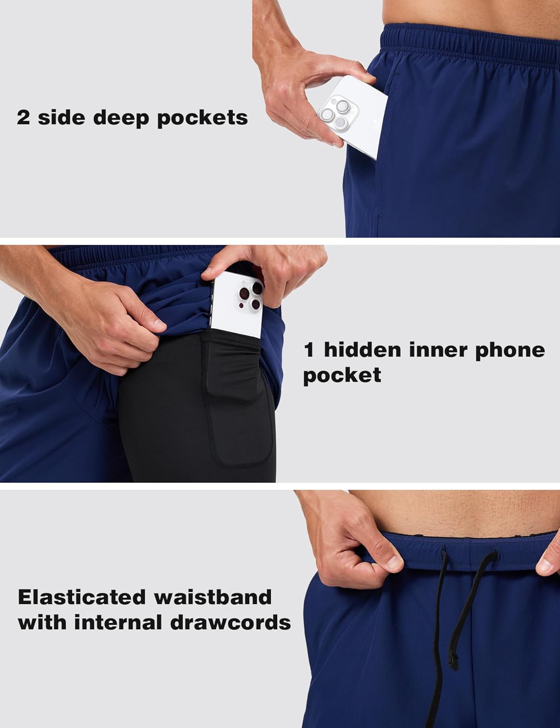 Men's 2 in 1 Athletic Running Shorts Quick Dry 5 Inch Lightweight Workout Gym Shorts with Liner and Pockets - Image 3