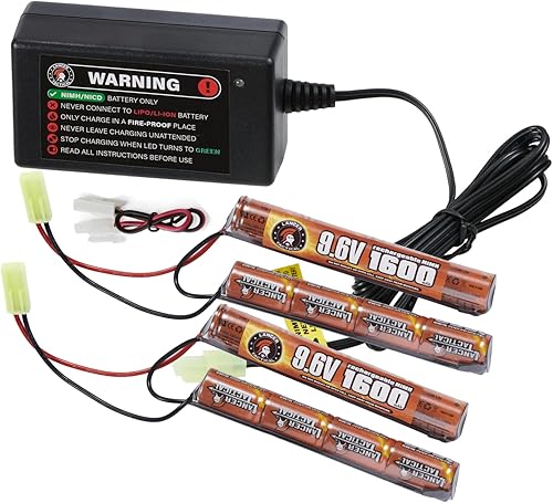 Lancer Tactical Nimh - Batería con cargador dos conectores Tamiya de 96 V 1600 mAh con cargador inteligente compacto para baterías NiMh Airsoft AEG