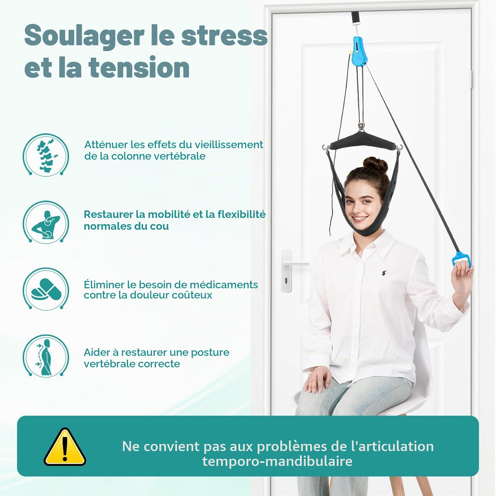 Appareil de traction cervicale, support de nuque portable sur la porte pour soulager les douleurs cervicales, soutien de la nuque pour soulager la colonne vertébrale