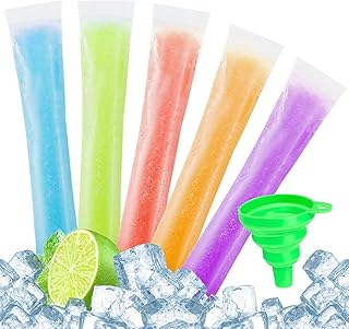 100Pcs Ice Popsicle Mold Bags,Disposable Ice Pop Bags with 1Pc Silicone Funnel,11x2" Popsicle Molds Sealable for DIY Ice Pops,Juice Alcohol Liquor,Fruit Smoothies,Yogurt