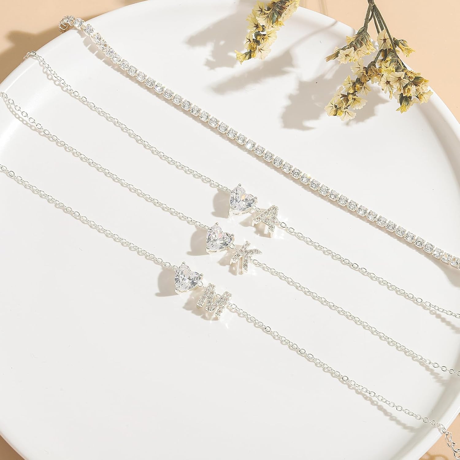 Heart Initial Silver Anklets for Women Waterproof Dainty Silver Plated ankle bracelets for women Large Ankle Women's Anklets Tennis ankle bracelets Non Tarnish Summer Beach Foot Jewelry - Image 7