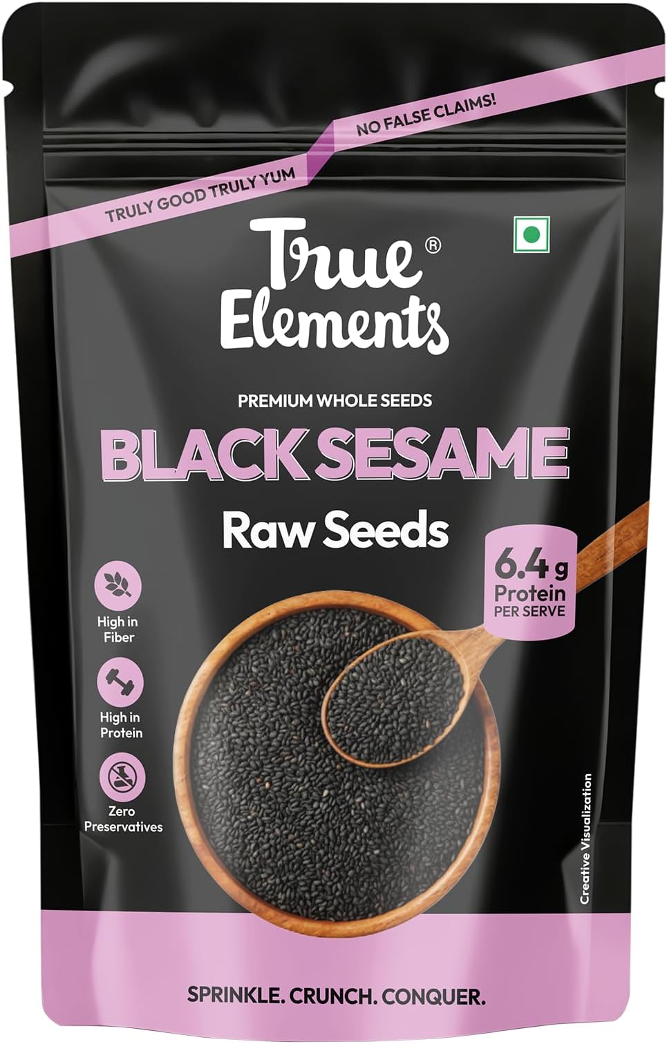 True Elements Raw Black Sesame Seeds 400gm - Black Til Seeds for Eating | Natural Black Gingelly Oil Seeds | Indian Spices for Everyday Essentials | Versatile ingridient | Antioxidant rich | Kaale Til