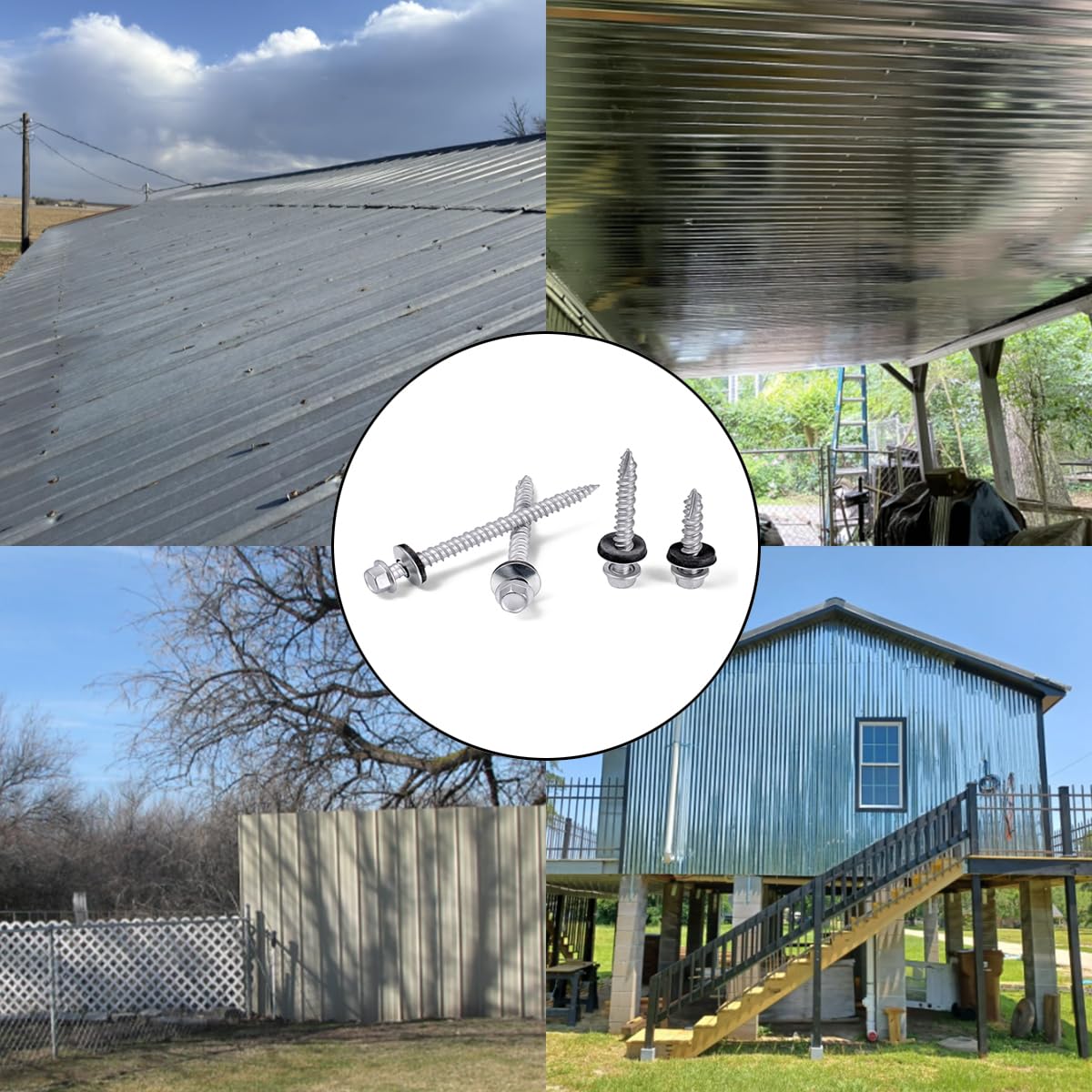 Metalowe śruby dachowe 150 sztuk #10x1 ocynkowane śruby samogwintujące z łbem sześciokątnym z gumową podkładką EPDM ostry końcówka Metal w zestawie do wykładzin