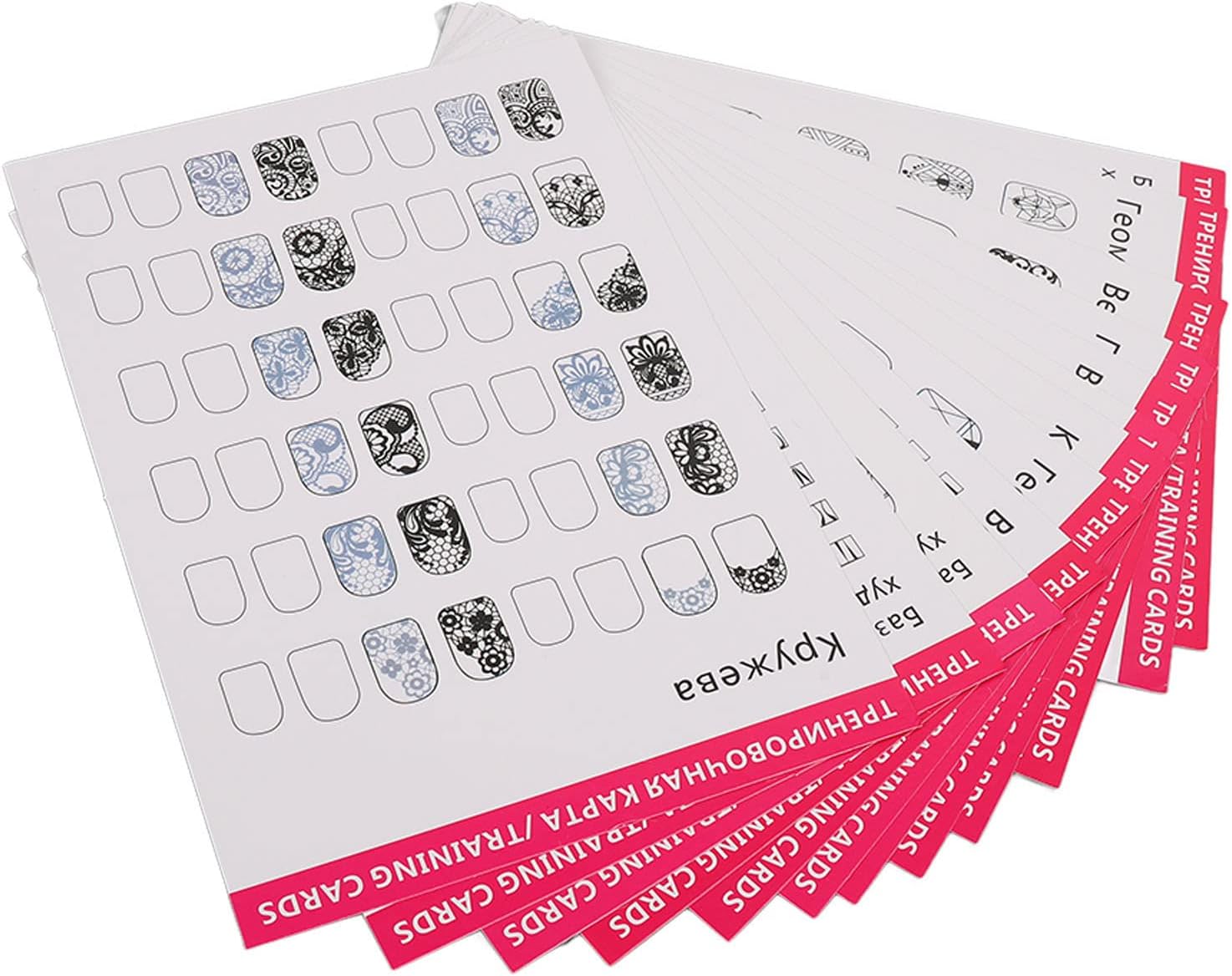 Dioche Nail Art Training Cards Practice Lines Drawing Painting Template, Nail Training Mat Stereograph, Washable Reusable Multi Nail Shapes 12 Modes Nail Art Practice Sheet for Nail