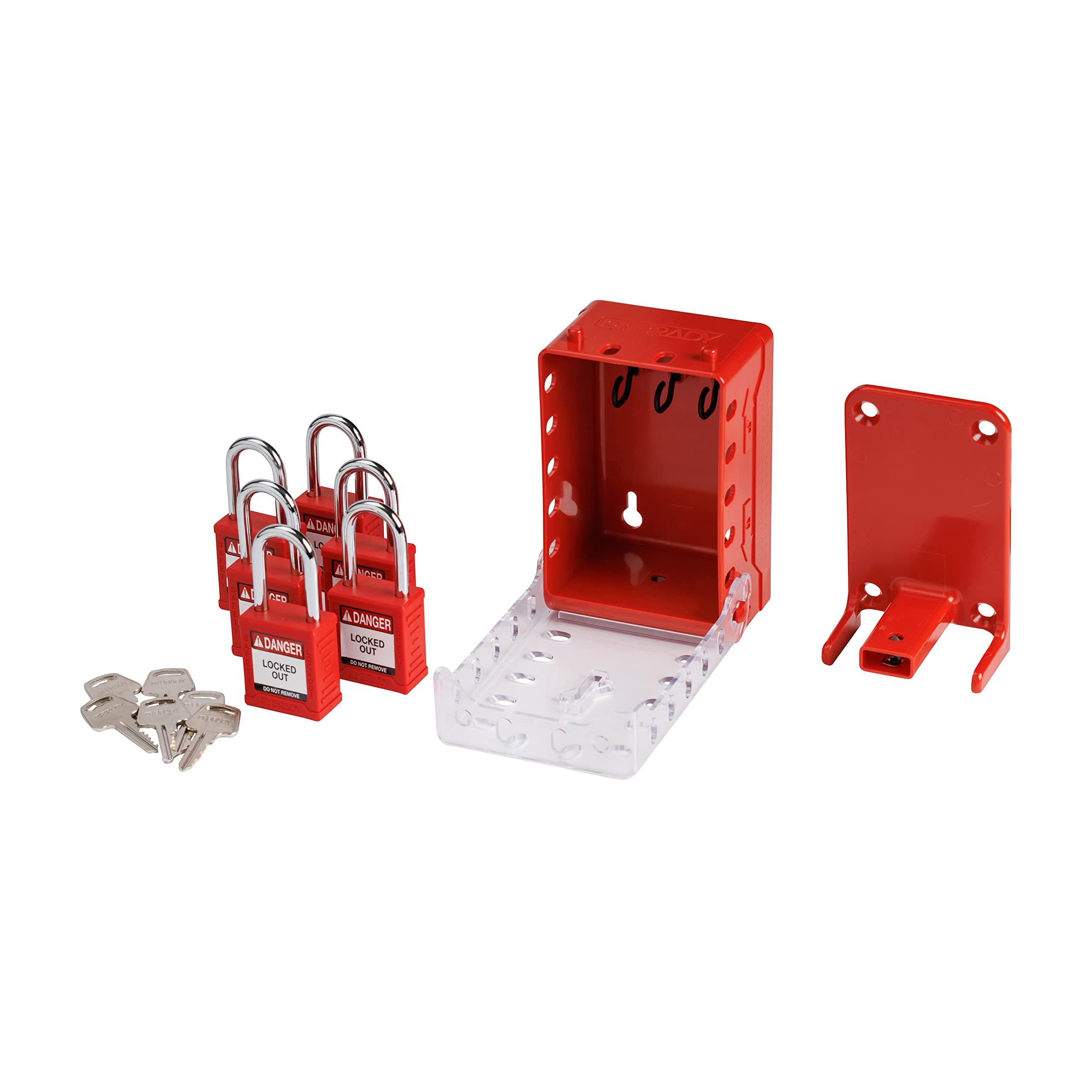 Boîte de sécurité portable en plastique BRADY 153674 rouge s'ouvrant avec clés identiques