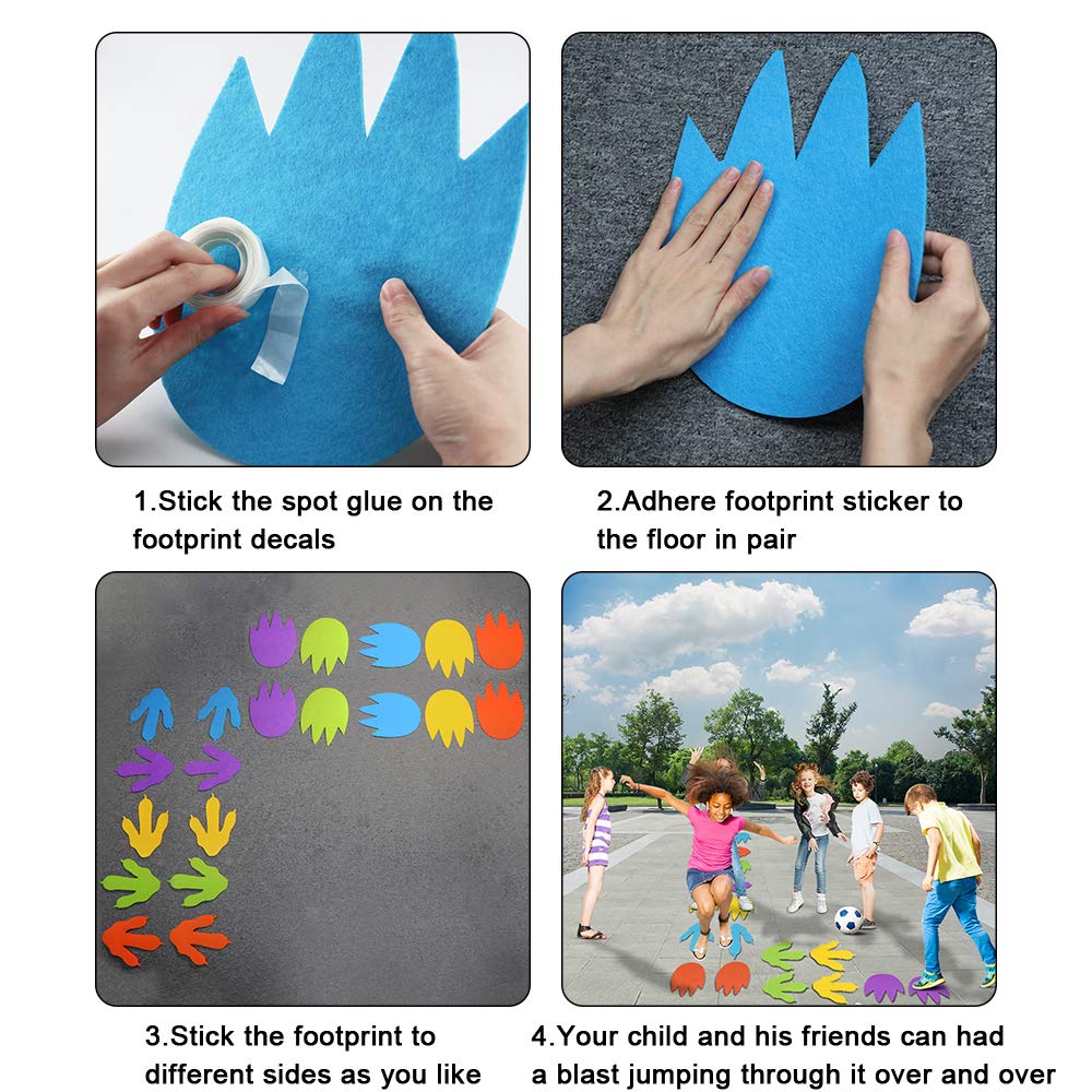 UTOPP Colorful Fabric Removable Dinosaur and Monster Footprint Hop Decal Stickers (Green, Blue, , Yellow, Orange and Purple)- 20Pcs 2