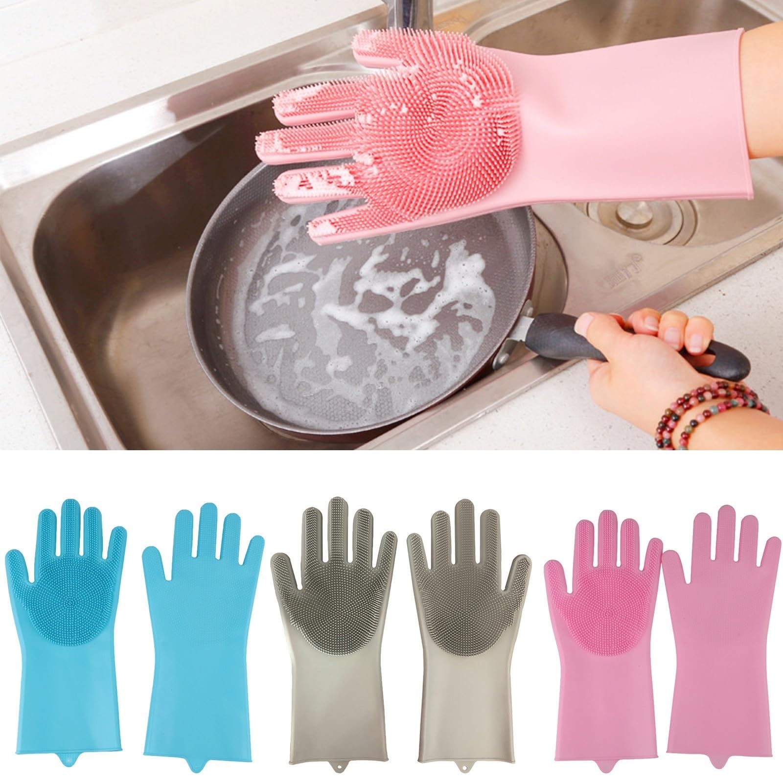 saubere Handschuhe, Spülmaschinenhandschuhe, wasserdichte und isolierte Handschuhe(Pink)