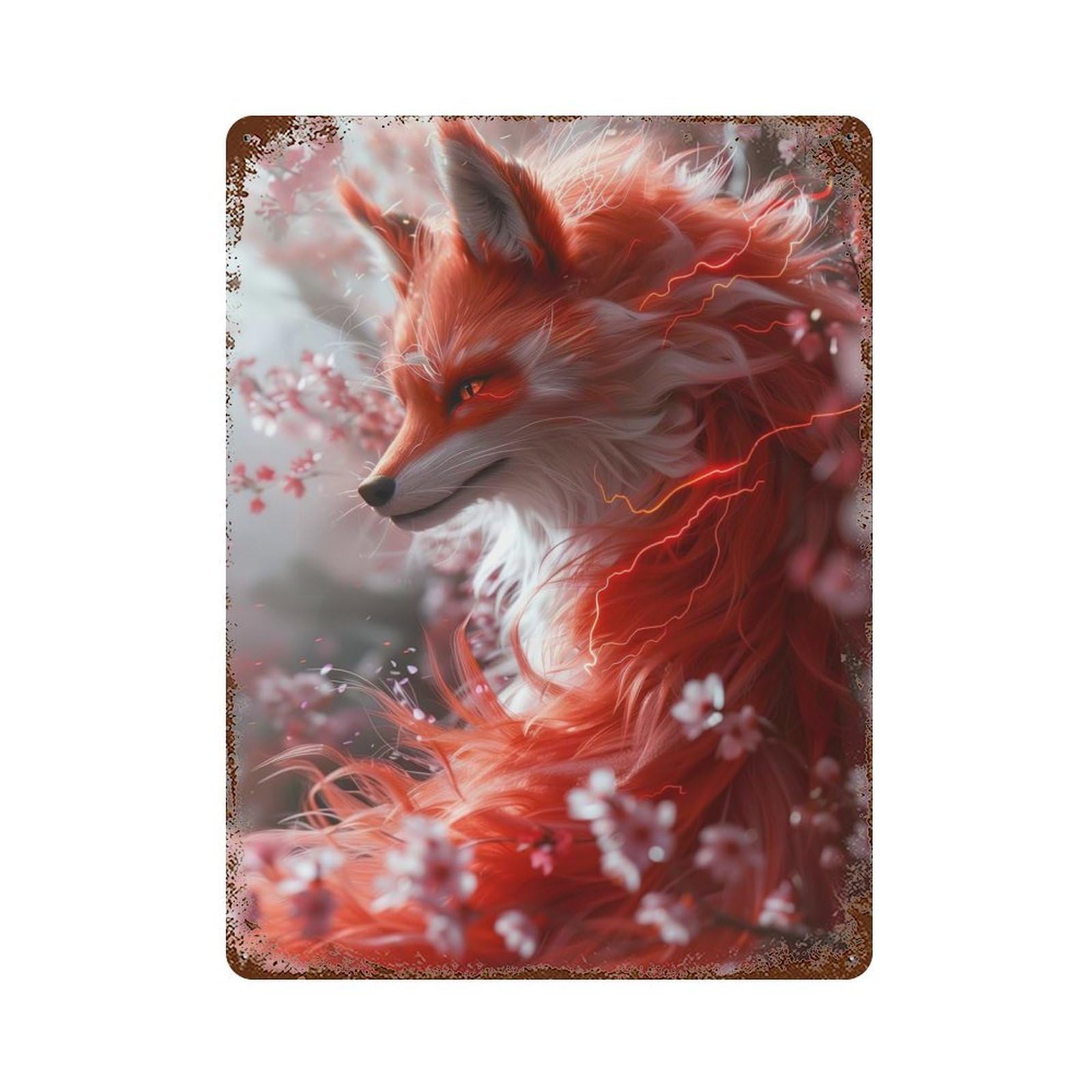 Red Fox Fantasy Vintage Metal Tin Sign 15.7"x11.8", Rustic Home Decor for Garage, Bar And Workshop Decor