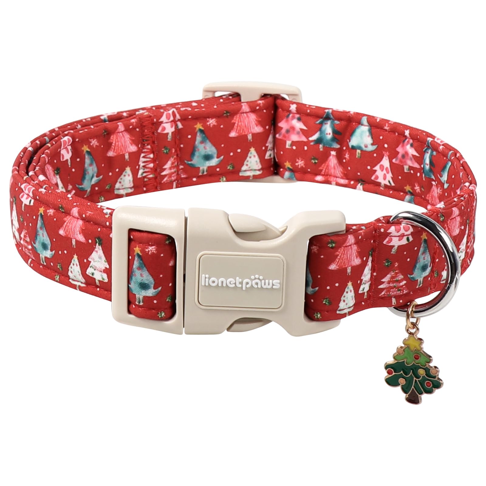 Lionet Paws Christmas Dog Collar- Cute Colorful Christmas Tree Dog Collars with Plastic Buckle and Xmas Tree Pendant,Light Red Dogs Collar for Small Dogs — image 1