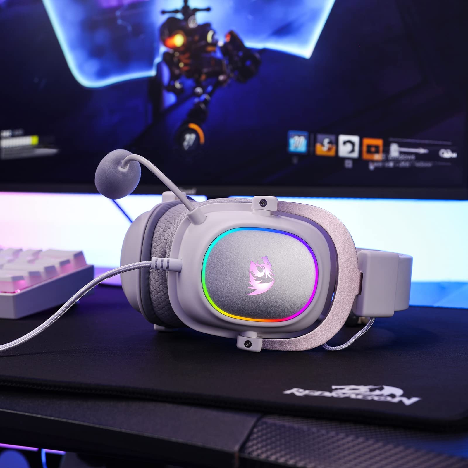 Redragon H510 Zeus-X Cascos Cable 7.1 53mm Blanco | cascos gaming cable sonido envolvente 7.1 drivers 53mm almohadillas viscoelásticas cubierta tela blanco