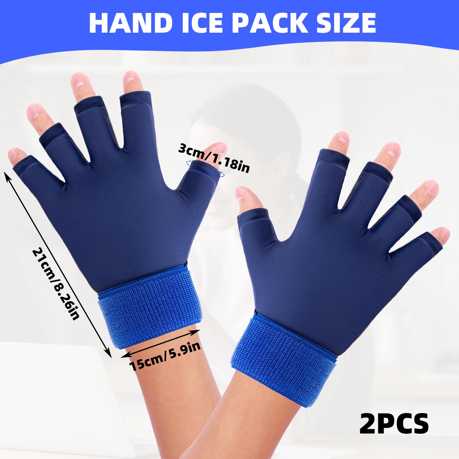 2 guantes de compresión para artritis de dedos para aliviar el dolor, terapias ajustables para frío y calor, bolsa de hielo de muñeca, guantes de hielo de gel azul reutilizables, manga de bolsa de